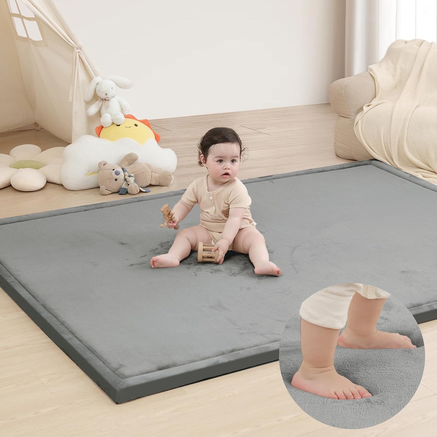 Huloo Sleep Large 79"x118" Baby Activity Play Mat Rug for Floor (Dark Gray)