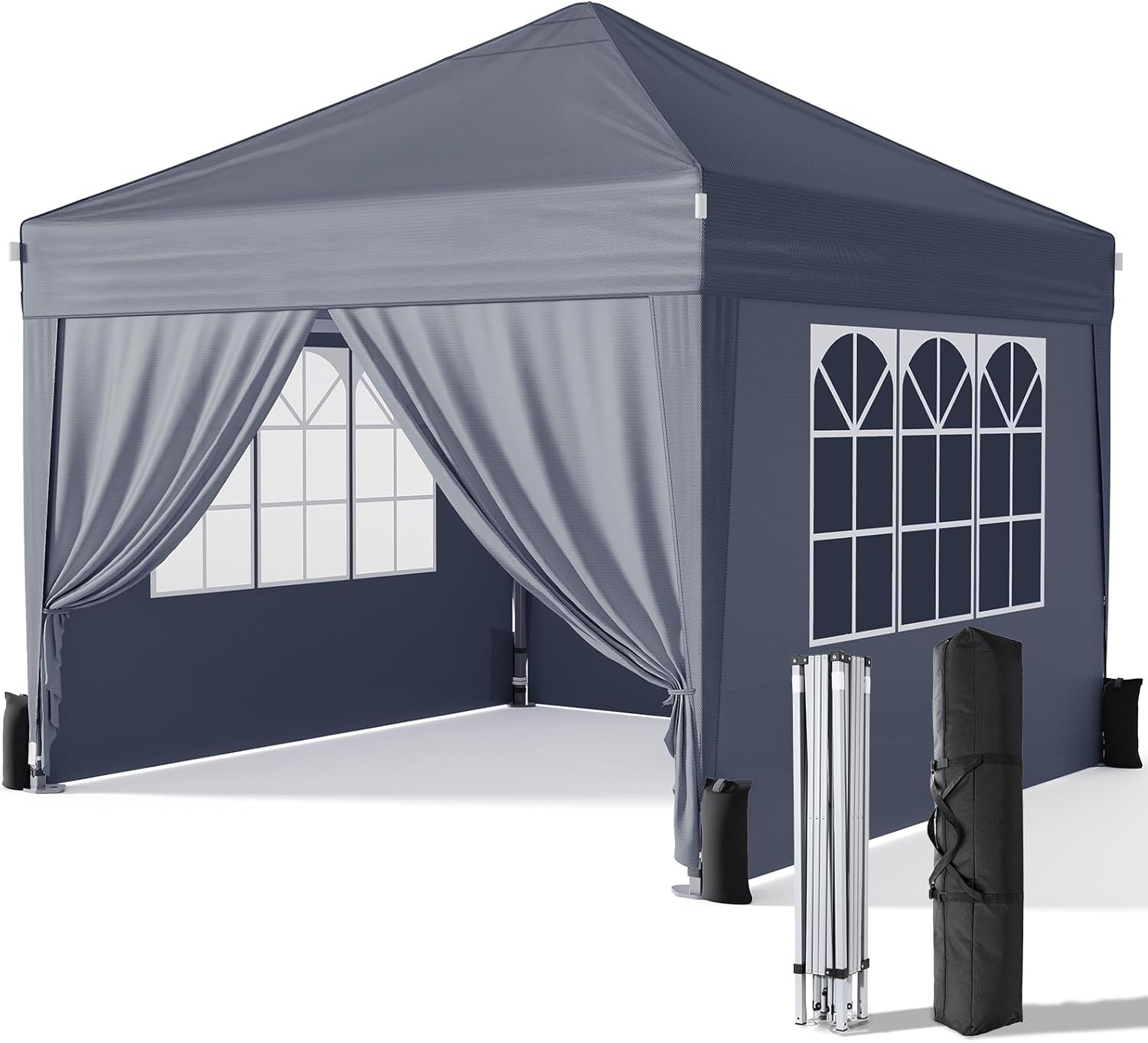 Driftalia Gazebo with Sides 3m x 3m, Waterproof Pop Up Gazebo with 4 Sandbags and Carry Bag for Parties, Camping, Commercial Events - Dark Grey