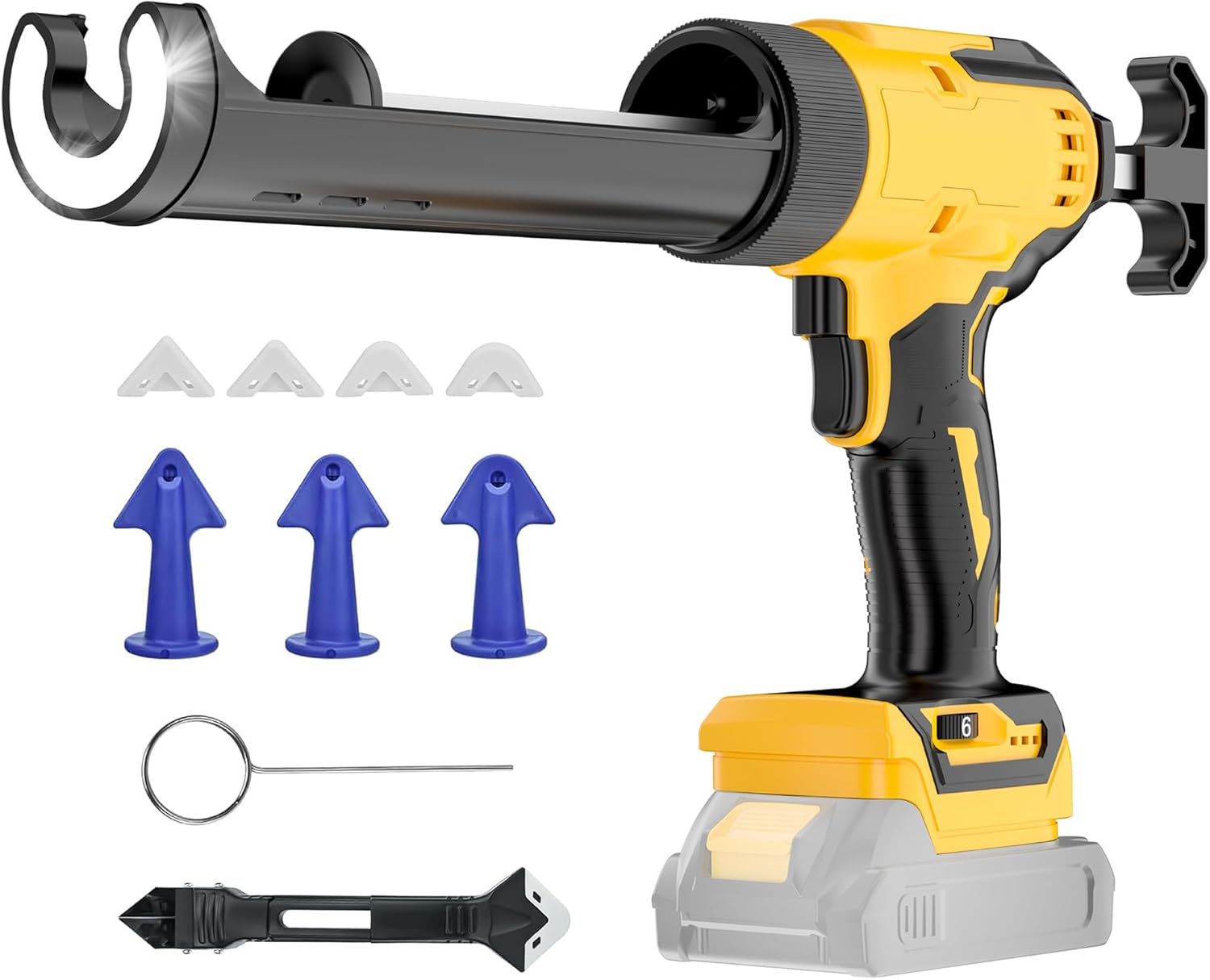 Cordless Caulking Gun Compatible With DeWalt 20V Max Battery(NO Battery)10 Oz Electric Caulking Gun with Anti-Drip,Auto Retract,LED Light,6 Speed for Filling, Sealing, Repair