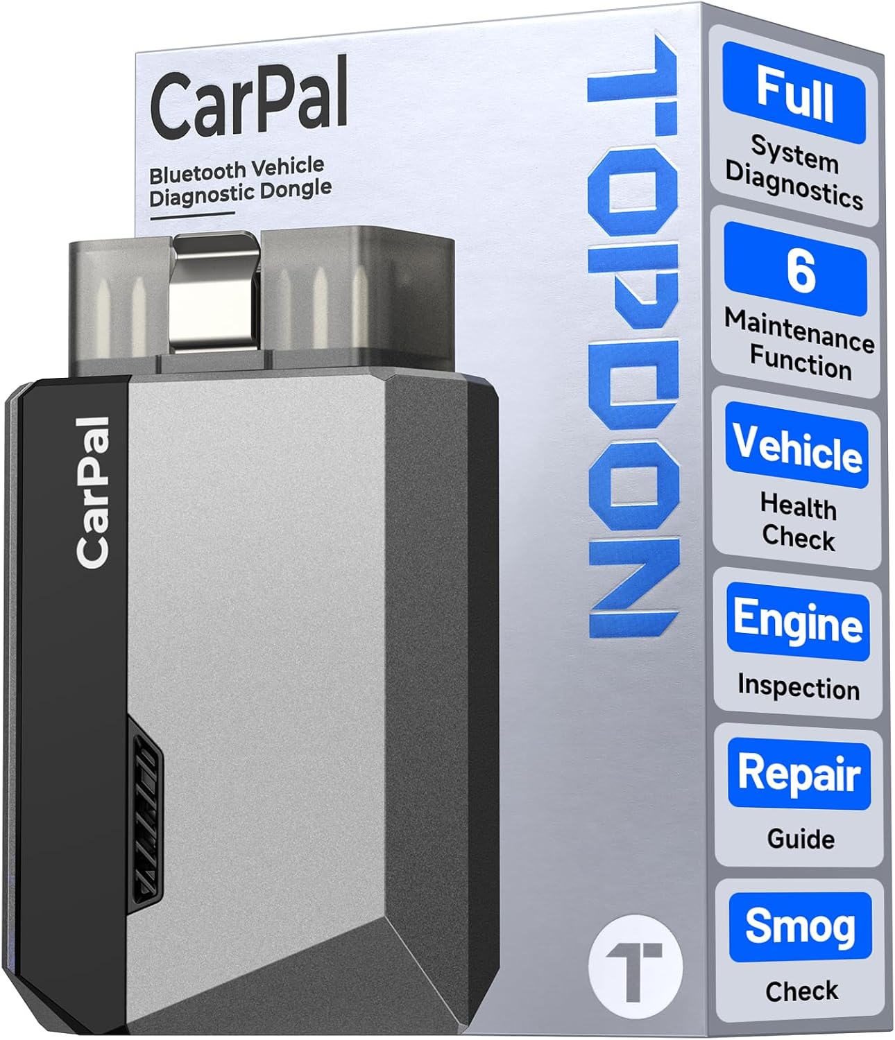 TOPDON CarPal A, OBD2 Scanner, All System Diagnosis, Wireless Bluetooth Diagnostic Tool, Vehicle Health Check, Smog Check, Repair Guide, Engine Inspection, Vehicle Performance Test