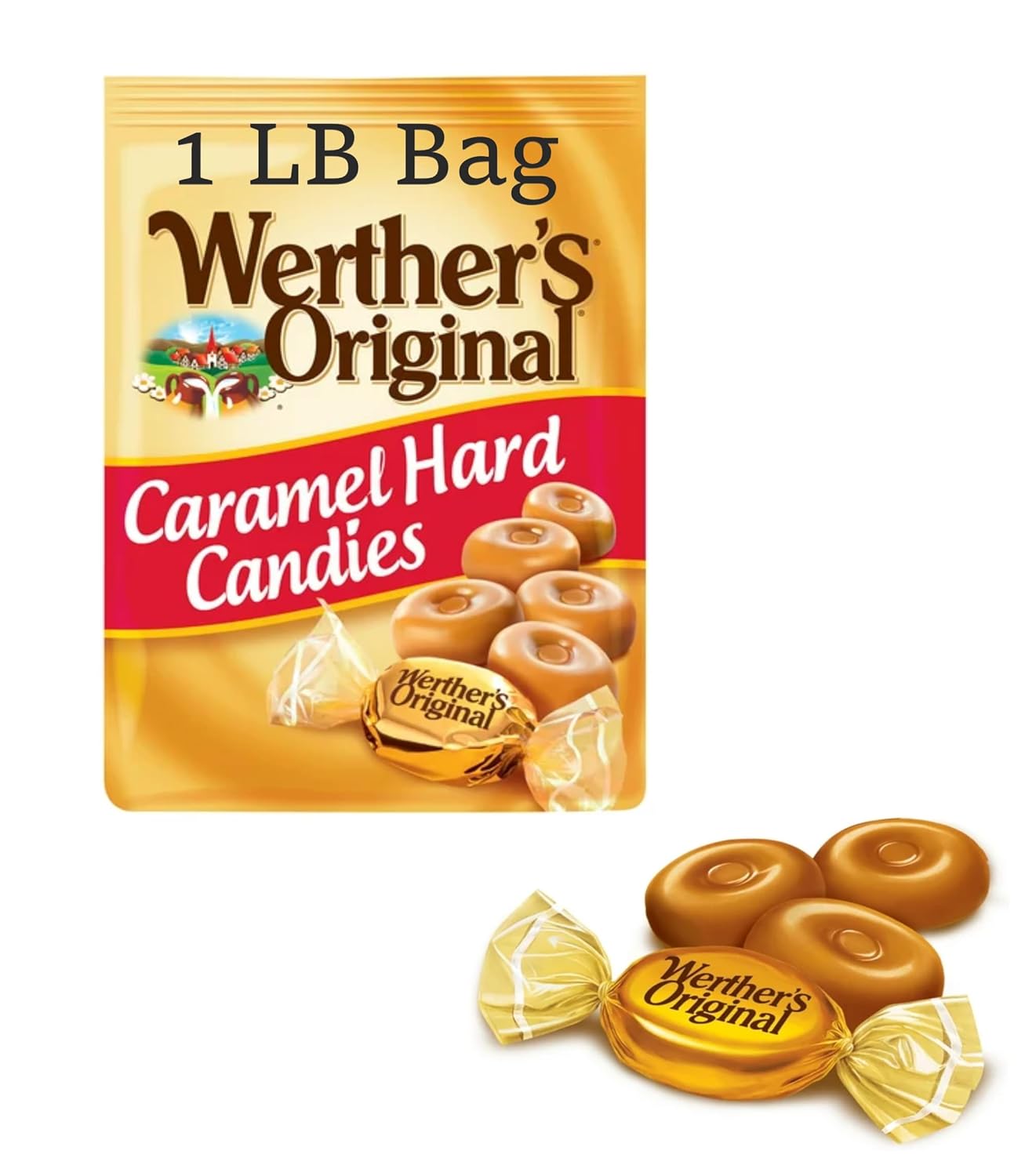 Werther Hard Caramel Candies - 1lb of Caramels- Delicious Classic Taste that Everyone Enjoys - Stock up with 1lbs of Candy - Perfect for Sharing