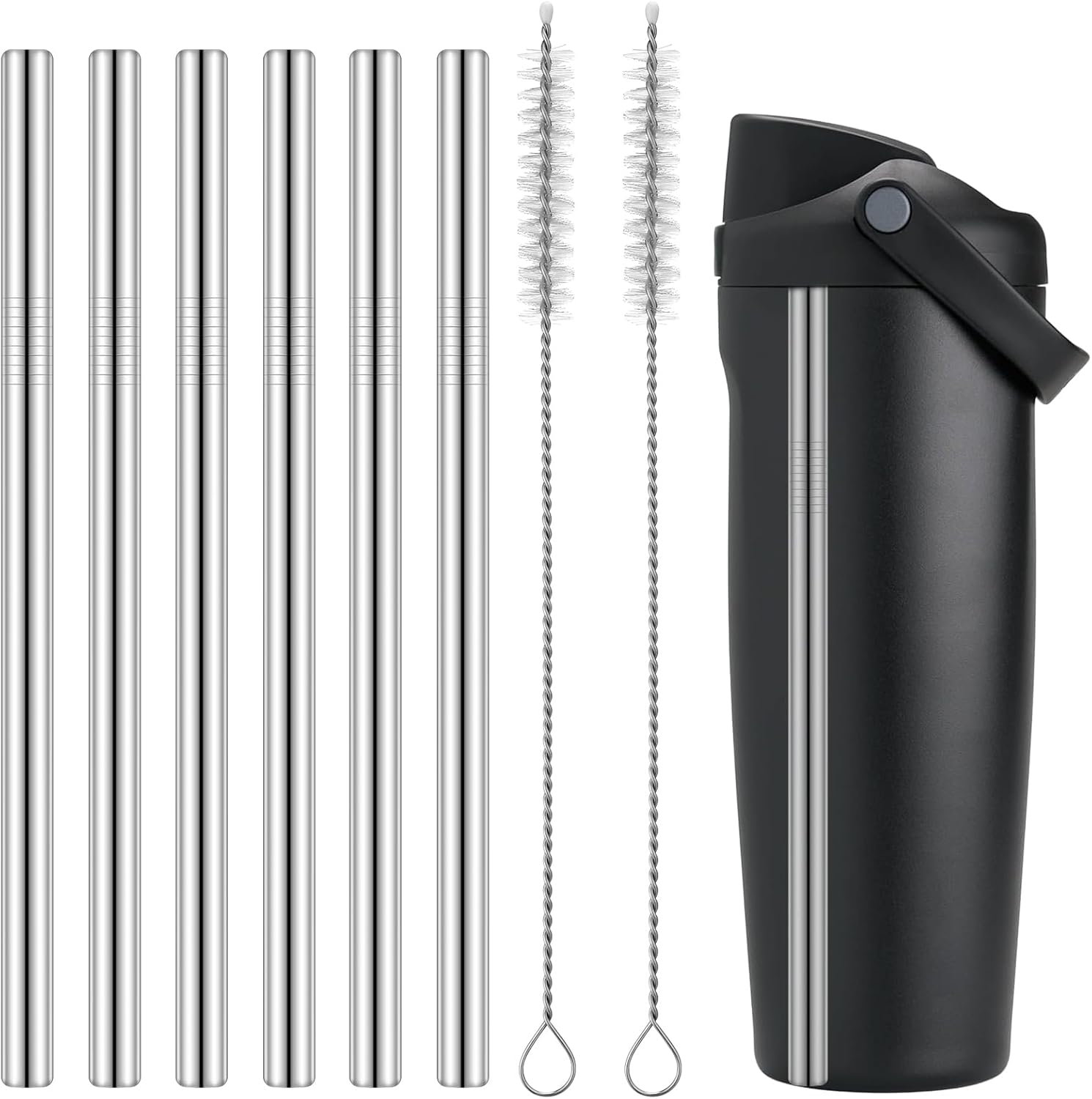 Mity rain 8PCS Metal Straw for Owala FreeSip Sway 30oz Water Bottle -Stainless Steel Straws for Owala Water Bottle (Stainless Steel)