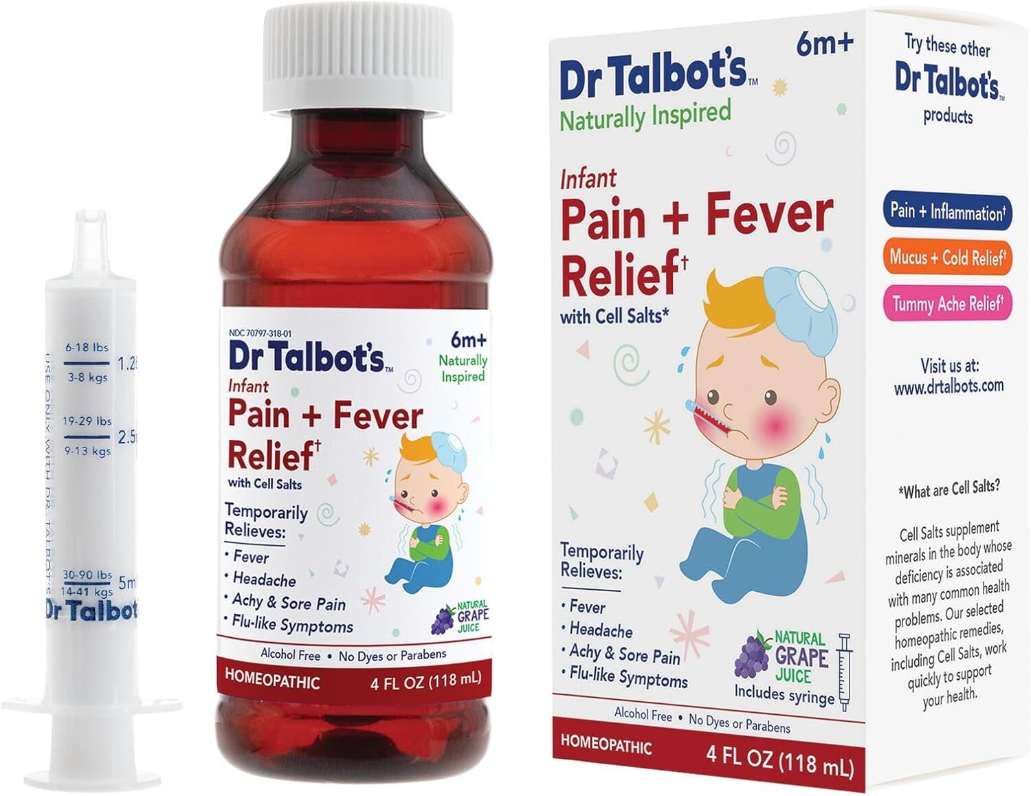 Dr. Talbot's Infant Pain and Fever Relief Liquid Medicine - 4 fl oz - 6+ Months - Grape Juice Flavor - No Alcohol, Dyes, or Parabens - Baby Essentials