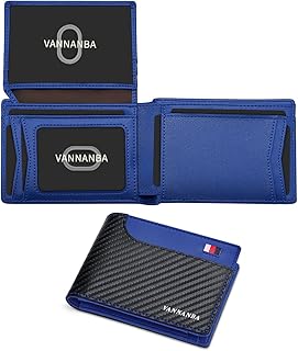 VANNANBA Mens Carbon Fiber Leather Bifold Wallets with 2 ID Windows, RFID Blocking Wallets with Bill Compartment, Stylish Pocket Wallets for Men