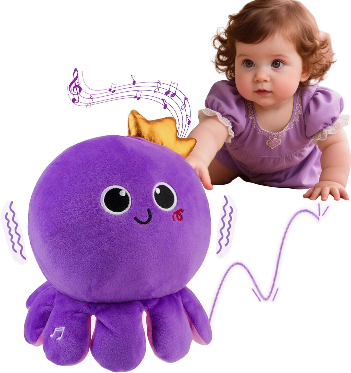 Own1one 4-IN-1 Dancing Octopus baby toys 0-6 months Toy, Crawling Plush Interactive Toy with Music, Record & Replay Sensory Baby Toys 6 to 12 Months Birthday Present Gifts