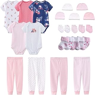 Newborn Layette Gift Set Bodysuits Pants for Baby Girl and Boy 24 Piece 100% Cotton Essentials and Accessories