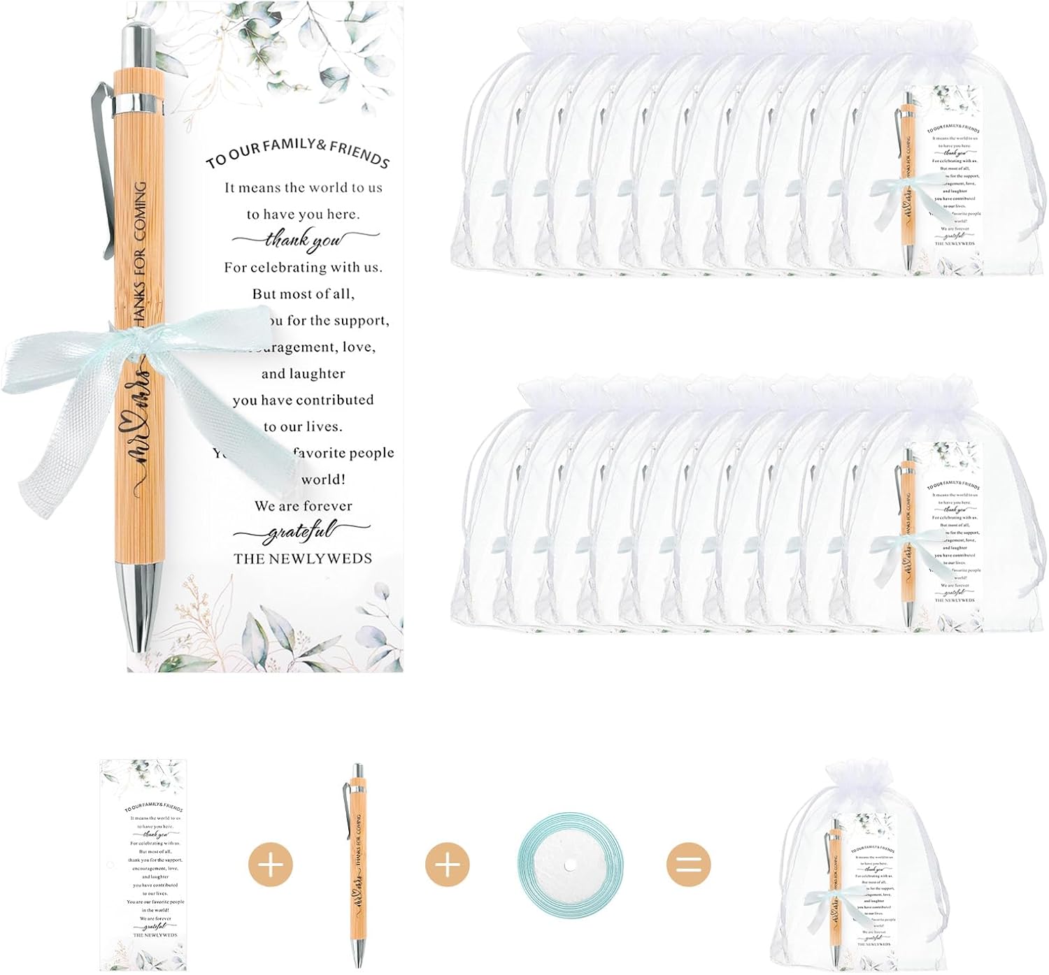 Wedding Favours for Guests, 20 Set Thanks for Coming Ballpoint Pen with Card and Organza Bag, Wedding Gifts for Guests, Thank You Gift for Guests, Wedding Party Favors, Guest Return Gifts