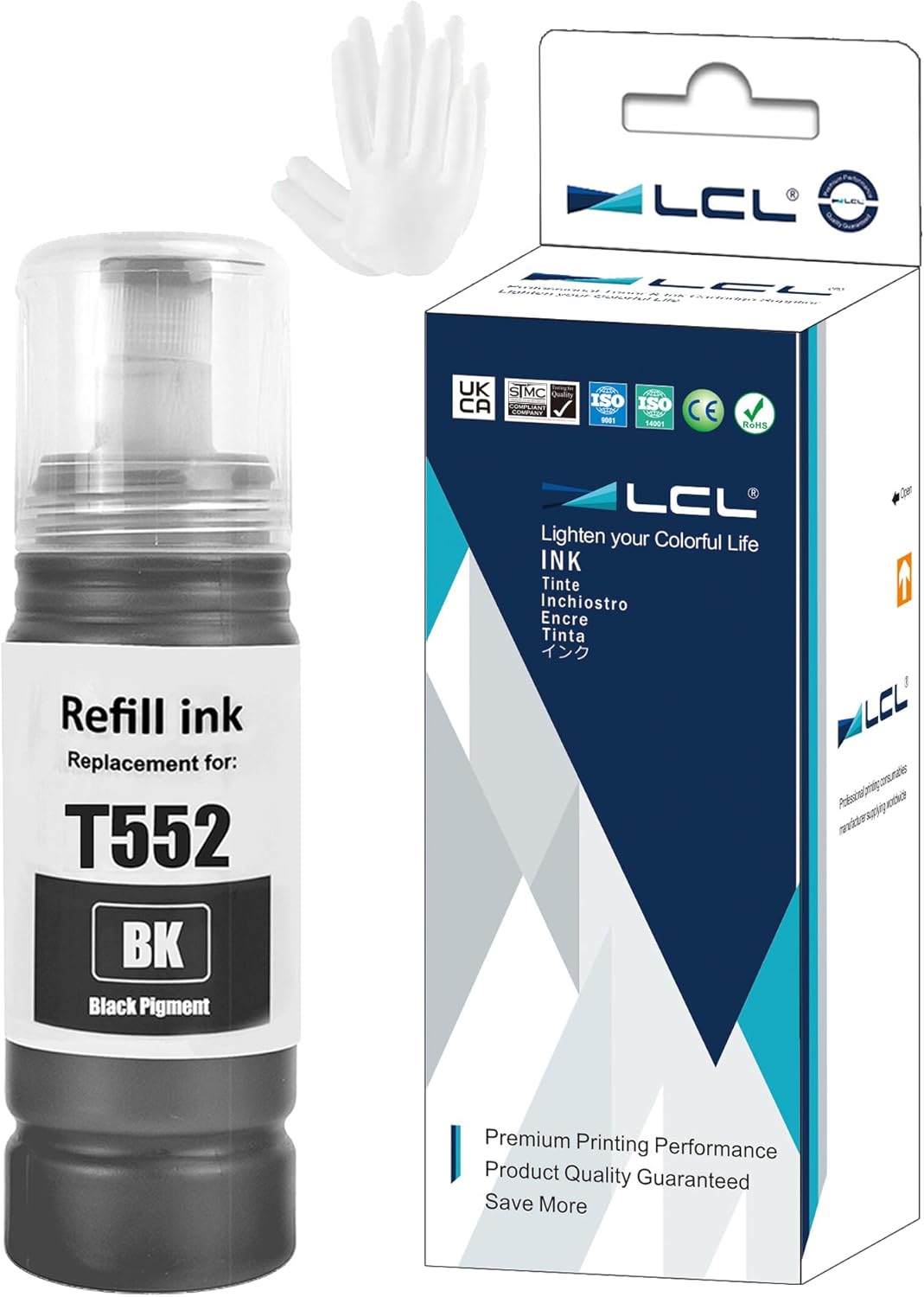 LCL Compatible Ink Refill Bottles Replacement for 552 T552 Black Ink Compatible with EcoTank Photo ET-8500 ET-8550 Printers (1-Pack)
