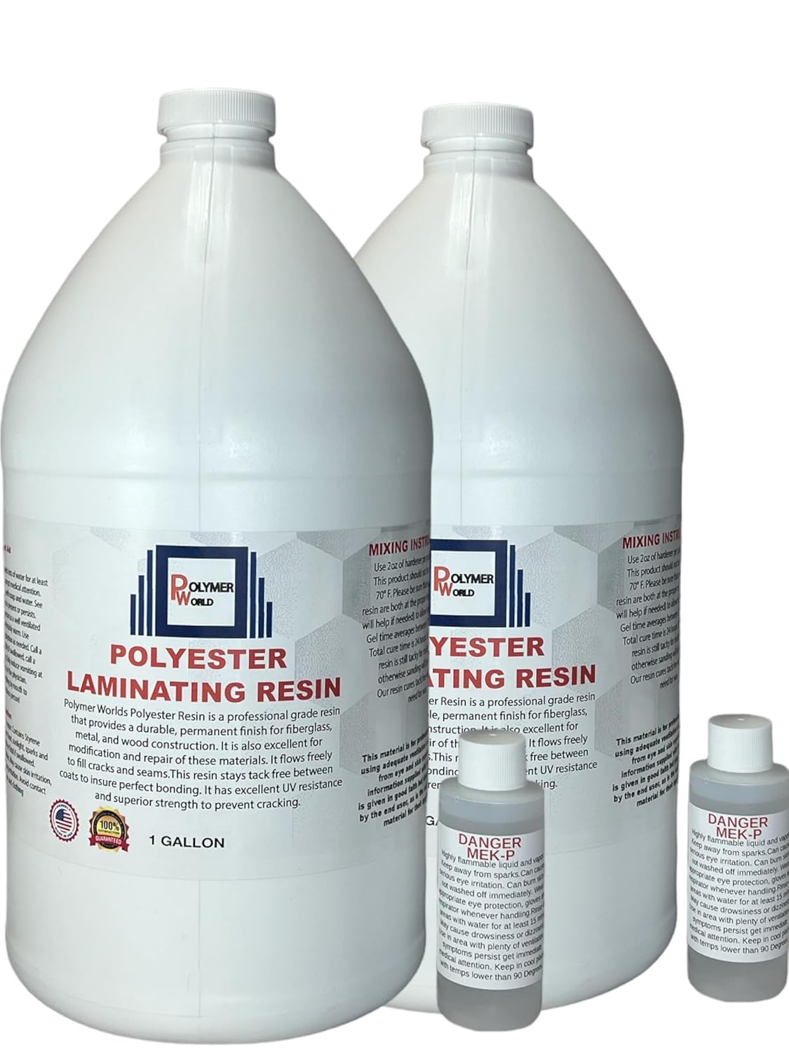 Polymer World- Polyester Resin 2 Gallon Kit with MEKP for Boats, Cars, Surfboard, RV, Pools,Canoes, Jetskis, Watercrafts (1, 2 Gallons)
