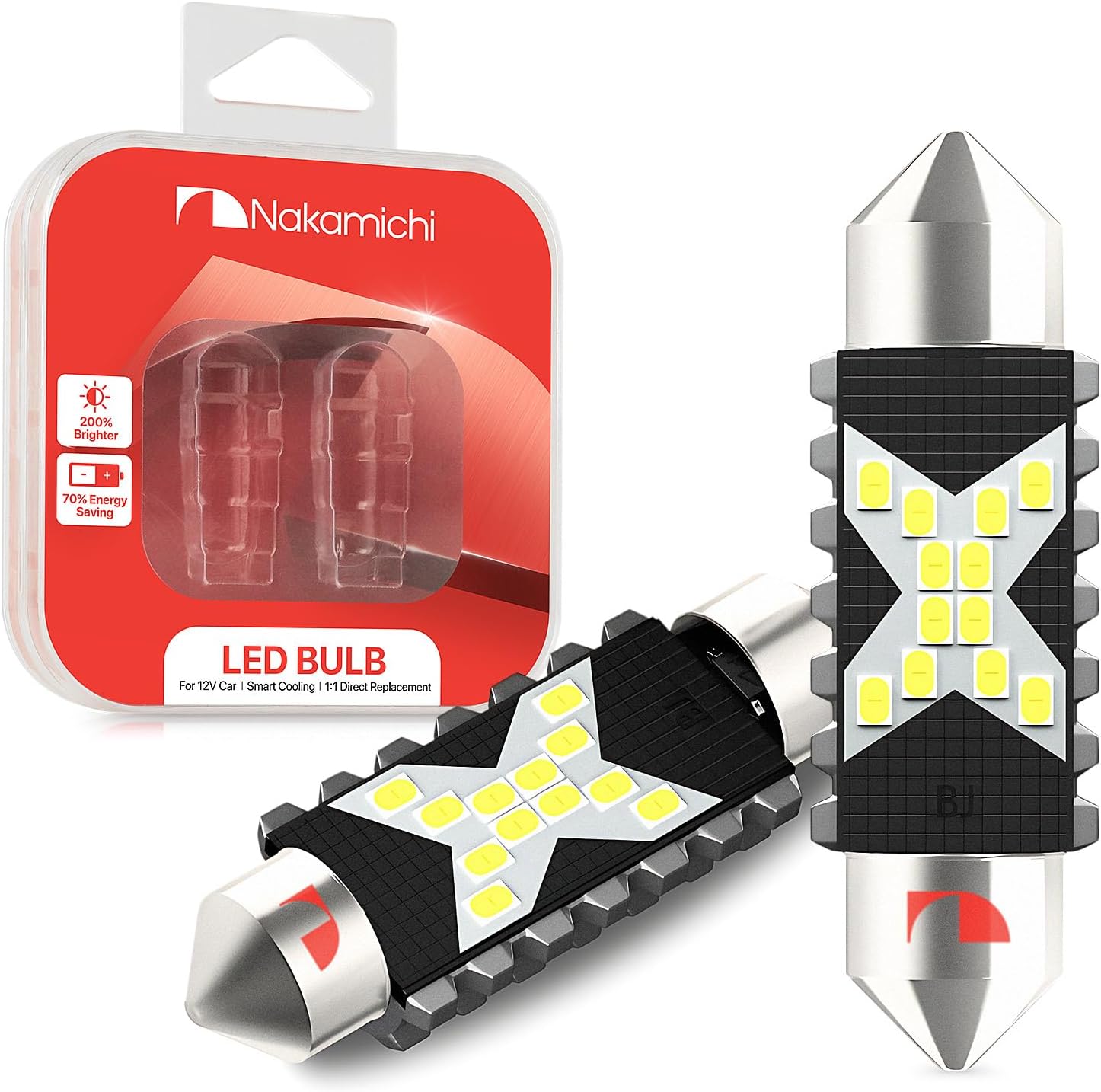 Nakamichi LED Bulb 578 C5W Festoon LED Bulbs CANBUS Error Free 12-SMD 2016 Chipsets 6000K White Replacement for Car Interior Map Dome Courtesy License Plate Lights (Pack of 2) (White Colour, 31mm)