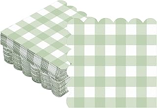 Seajan 100 Pieces Scalloped Cocktail Napkins Plaid Thick Paper Napkins Disposable Scalloped Napkins for Party Decorations Wedding Birthday Dinner Beverage Supplies, 5 x 5 Inches (Sage Green)