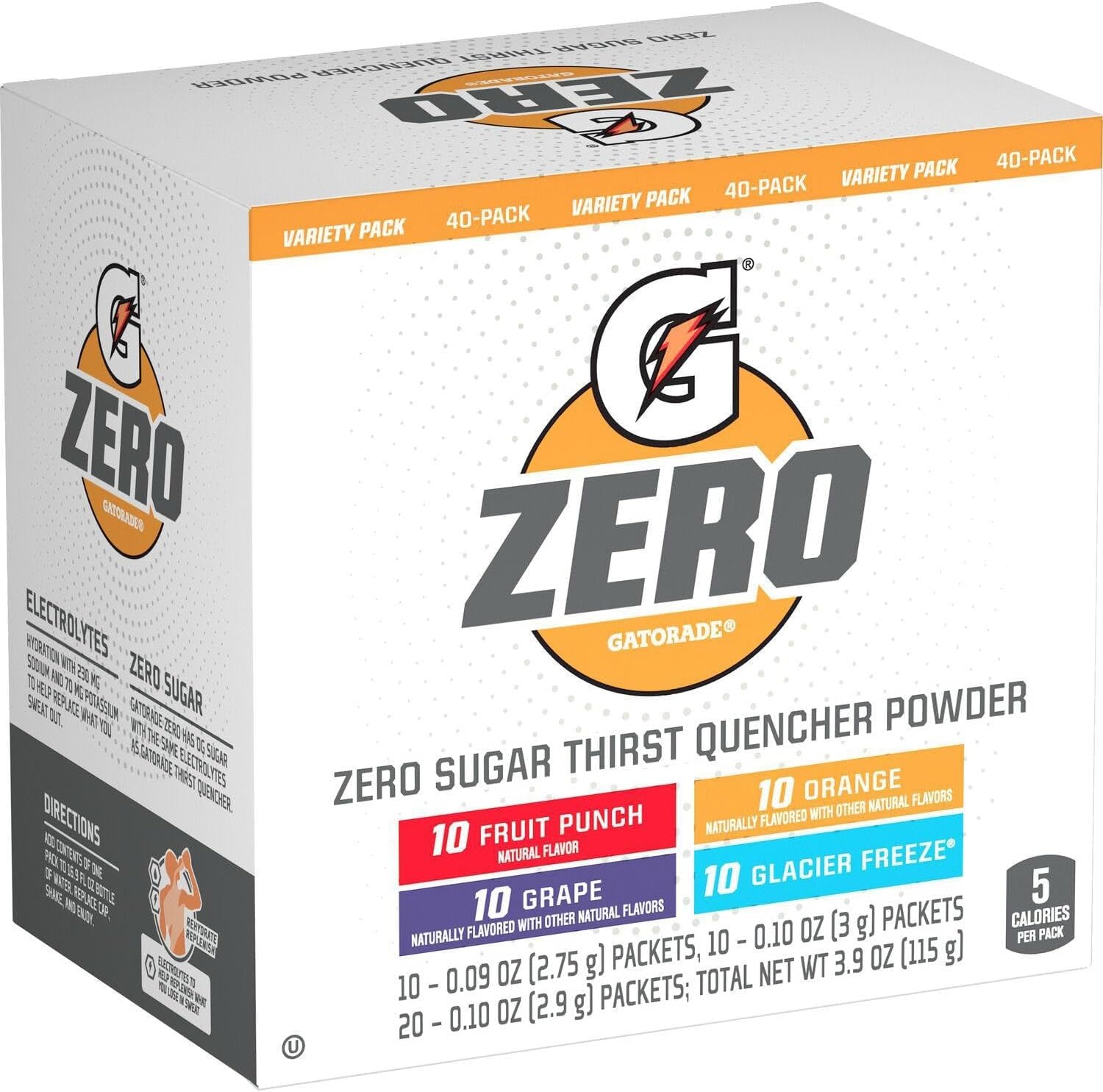 Gatorade Zero Powder Variety Pack - 40 Count - Powder Packs - Zero Powder Packs - Zero Powder - Zero Sugar - Powder Mix Variety - Sugar Free Hydration with Essential Electrolytes