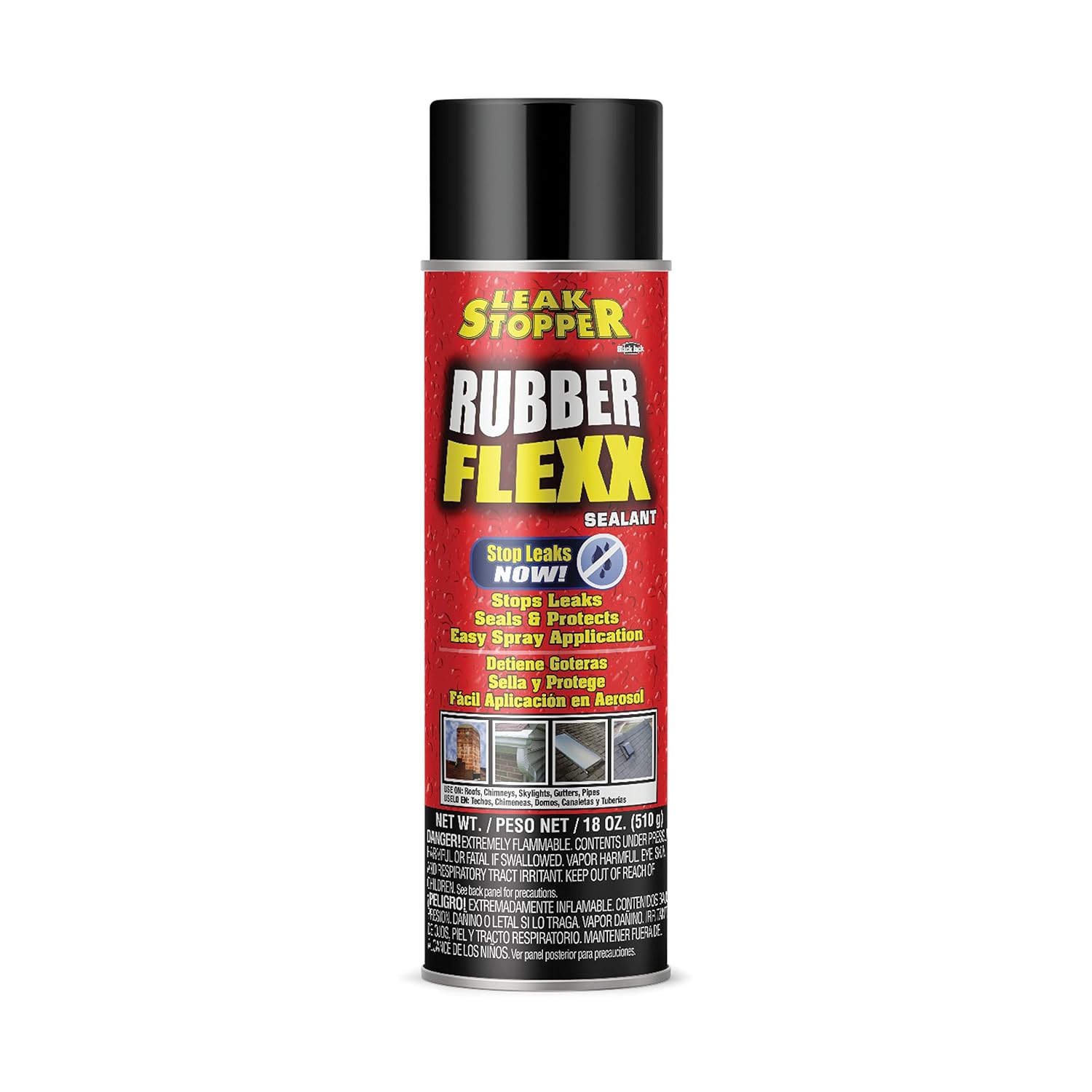 Leak Stopper Rubber Flexx – Waterproof Repair & Sealant Spray - Point & Spray to Seal Cracks, Holes, Leaks, Corrosion & More | Black – 1 Bottle 18oz