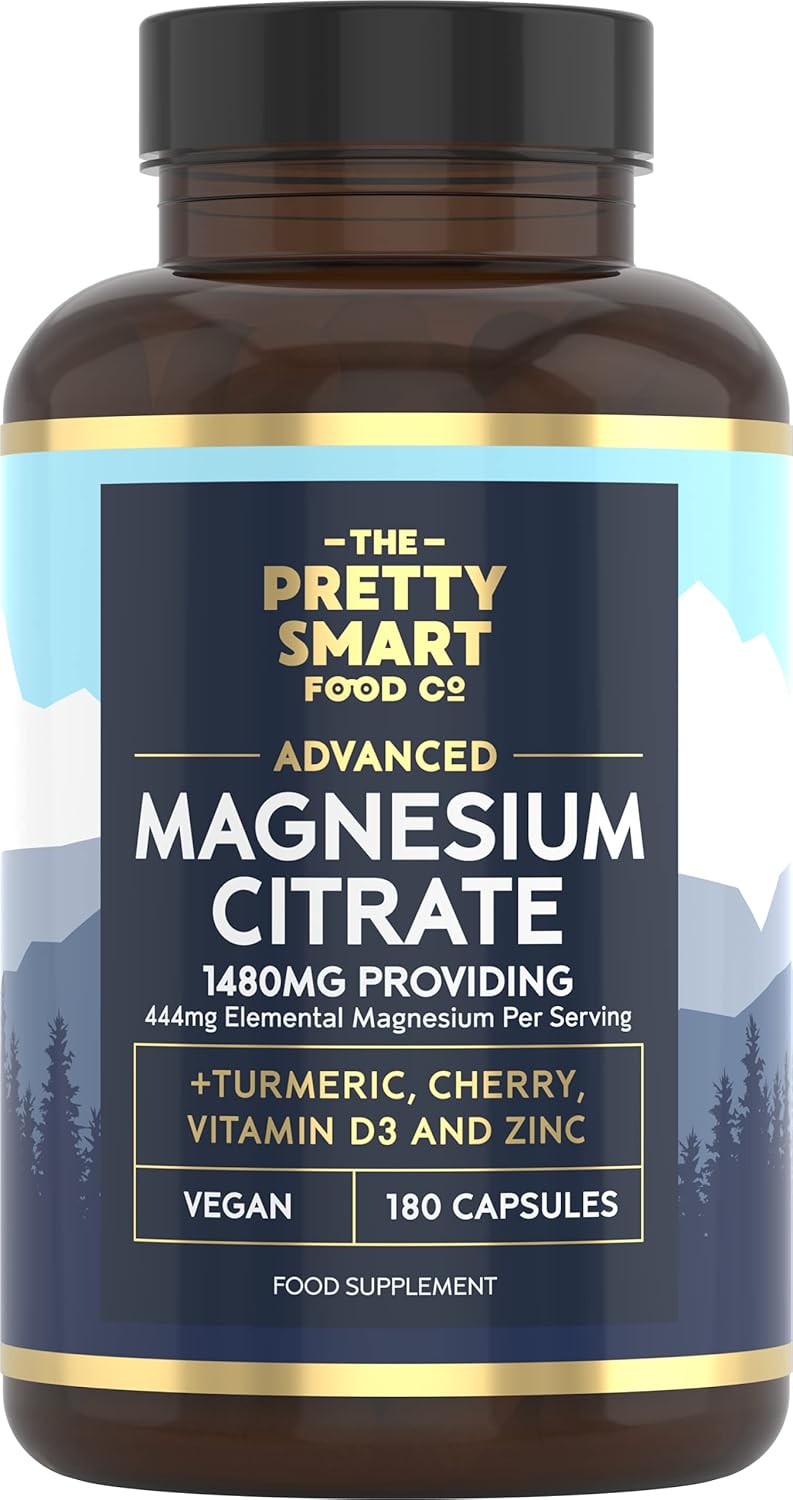 Magnesium Citrate 1480mg – 180 Vegan Magnesium Capsules not Magnesium Tablets – with Turmeric, Zinc, Vitamins D3 & B6 - High Absorption Premium Magnesium Supplements – 90 Day Supply – UK Made