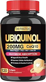 Coq10 200mg, Ubiquinol Coq10 Max Absorption with Vitamin E & PQQ & Black Pepper, Powerful Antioxidant for Heart, Cq10, Coq10 200mg Softgels, 120 Softgels
