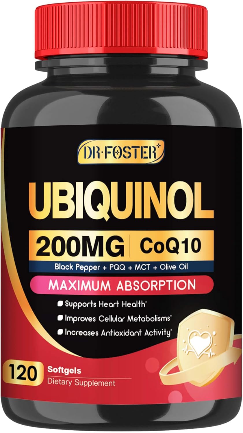 Coq10 200mg, Ubiquinol Coq10 Max Absorption with Vitamin E & PQQ & Black Pepper, Powerful Antioxidant for Heart, Cq10, Coq10 200mg Softgels, 120 Softgels