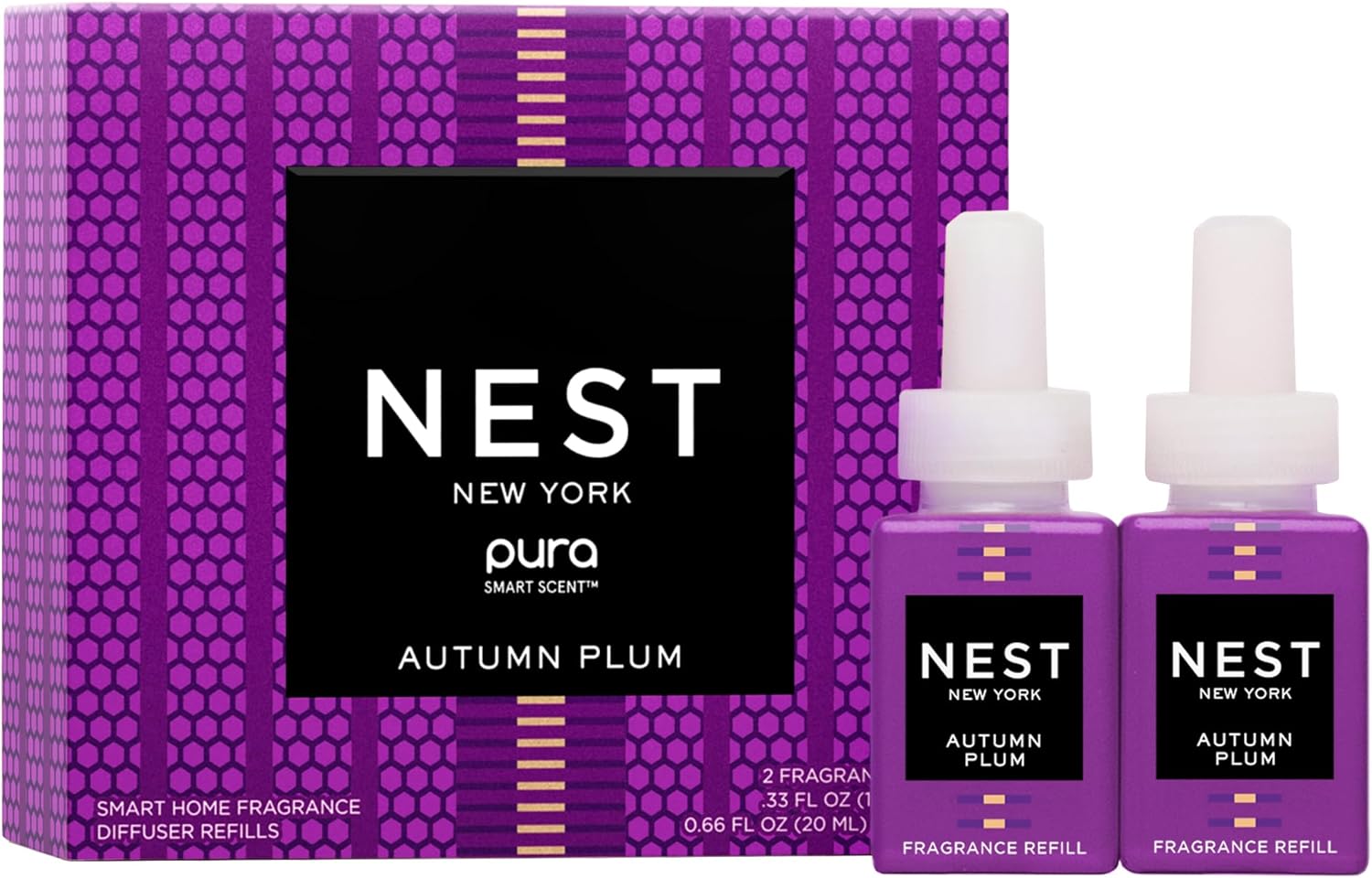 NEST New York Smart Home Fragrance Diffuser Refill Smart Vials, Autumn Plum - Set of 2 - Designed for NEST x Pura 3 and NEST x Pura 4 Diffusers - Cruelty Free, Vegan - Made in USA