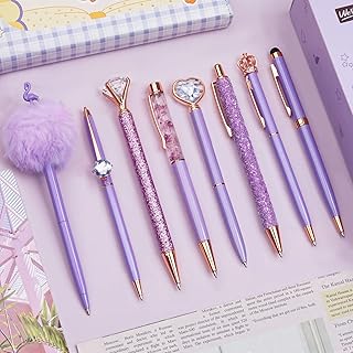 WEMATE 8Pcs Ballpoint Pens Set Metal Crystal Diamond Pen Glitter Pen for Journaling Purple Pens Bling in Black & Blue Ink Pretty Cute Pens Fancy Pens Gifts for Women Wedding School Office Desk(Purple)