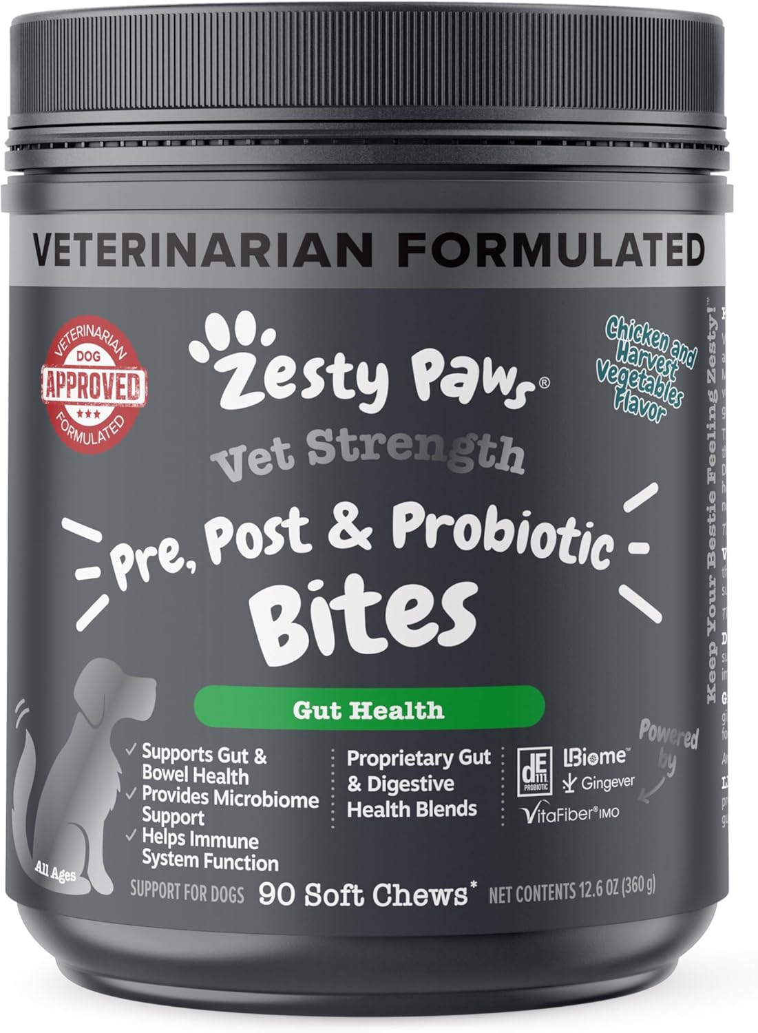 Zesty Paws Probiotics for Dogs - Digestive Enzymes for Gut Flora, Digestive Health, Diarrhea & Bowel Support - Clinically Studied DE111 - Dog Supplement Soft Chew for Pet Immune System - VS, 90 Count