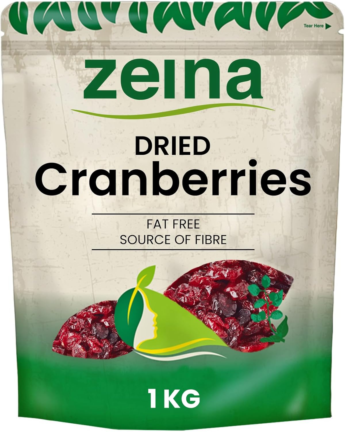 Zeina Dried Cranberries for Snacking or Baking with Resealable Zip (1Kg) - Fat-Free Dry Fruit with a Source of Fibre - Sweetened Juicy Dried Cranberries.