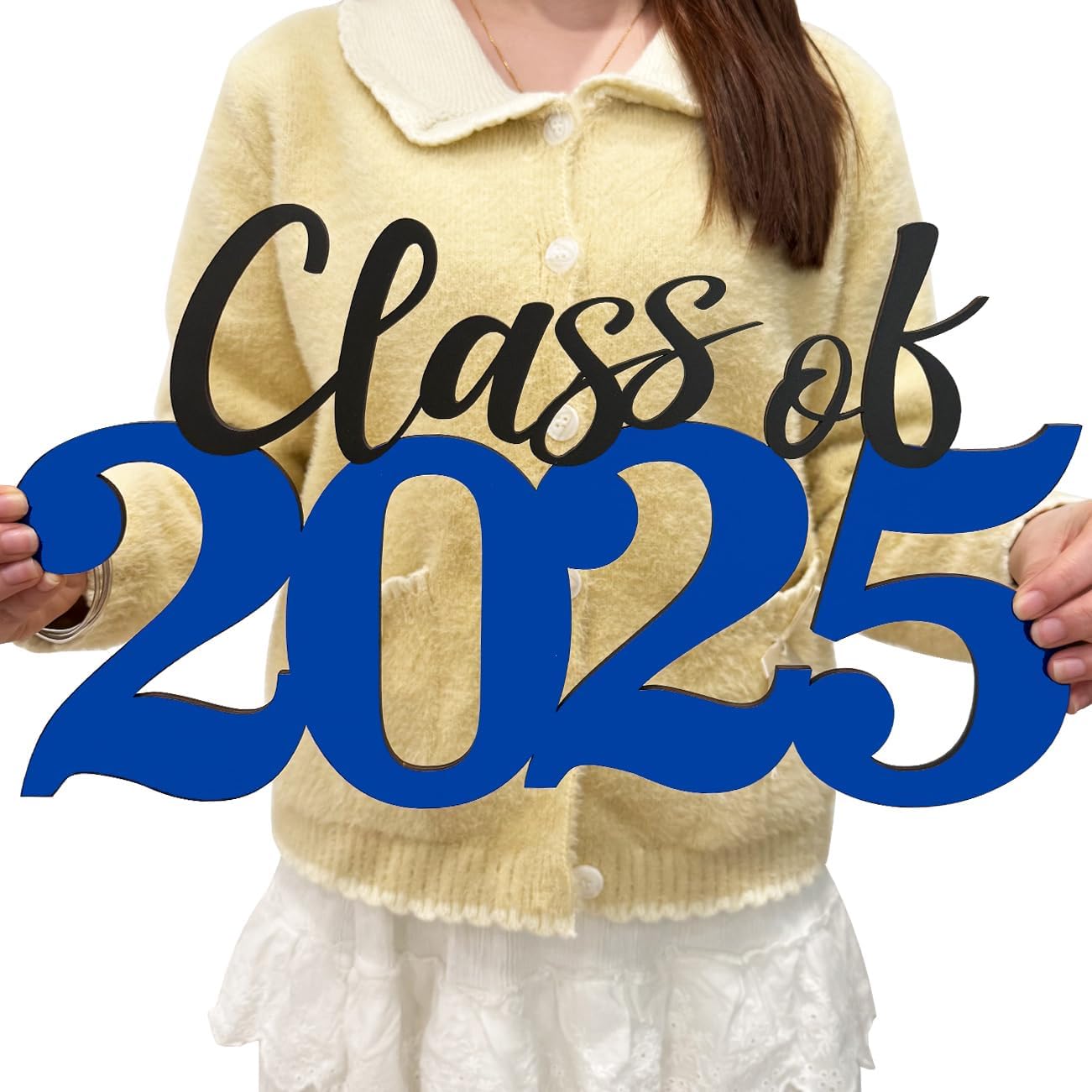 Class of 2025 Wooden Sign - Blue Graduation Decorations & Photo Booth Prop for Senior Party