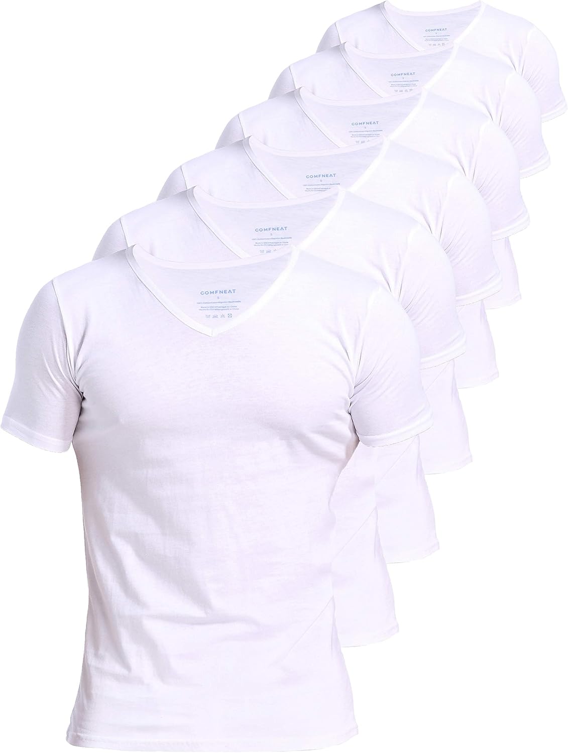 Comfneat Men's 4 or 6-Pack Undershirts 100% Cotton Comfy V-Neck T-Shirts