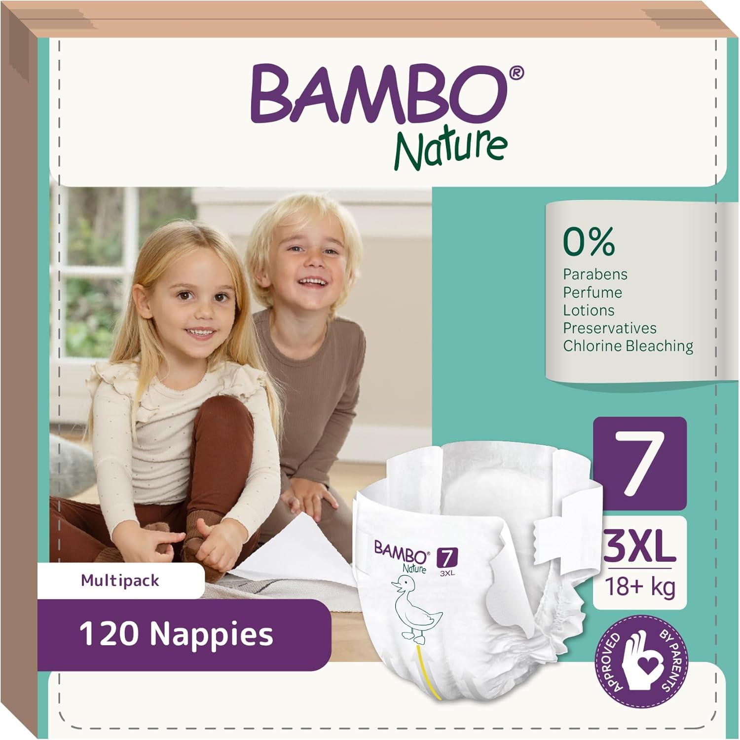 Bambo Nature Nappies Size 7 (18+kg), Box of 120 Disposable Nappies, Eco Nappy with Enhanced Leakage Protection, Secure Baby Nappy, Skin-Friendly for Ultimate Comfort
