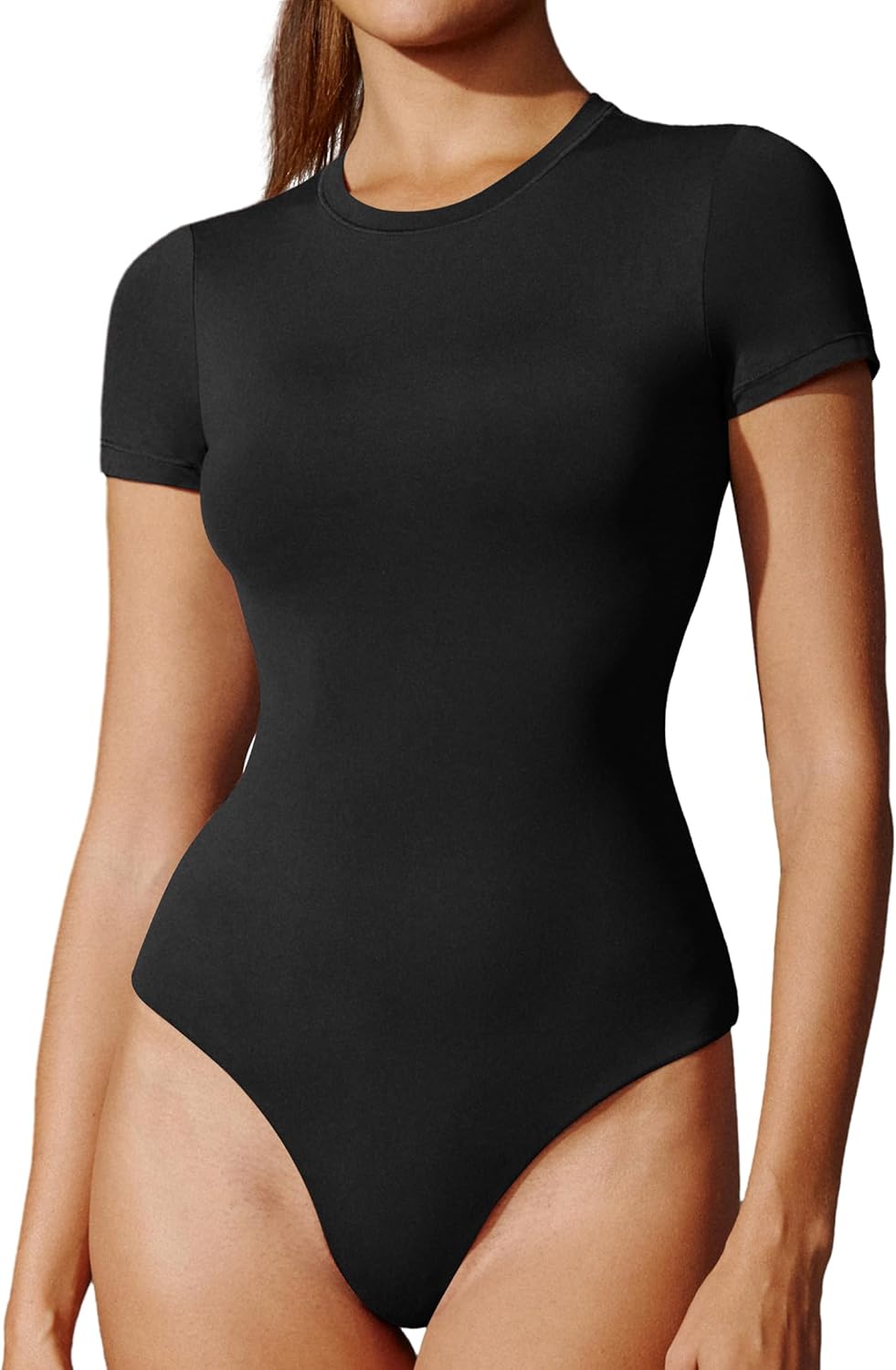 IUGA Bodysuits for Women Tummy Control Crew Neck Short Sleeve Body suits Basic Bodysuit T shirt Tops