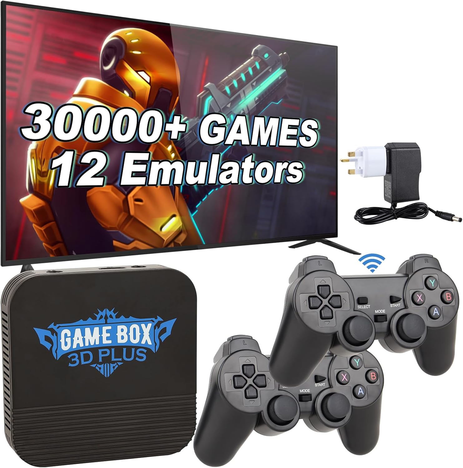 Wireless Retro Game Console, 3D Game Stick TV 4K High Definition HDMI Output, Plug and Play Video Game Built in 30000+ Games, 12 Emulators with Dual 2.4G Wireless Controllers