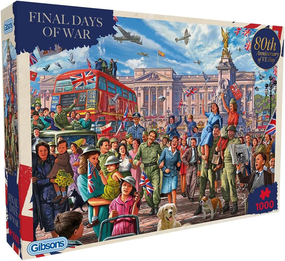 Gibsons Final Days of War 1000 Piece Jigsaw Puzzle | VE Day End of War Celebration | Beautiful Colourful Artwork Sustainable Jigsaw for Adults | Gibsons Games
