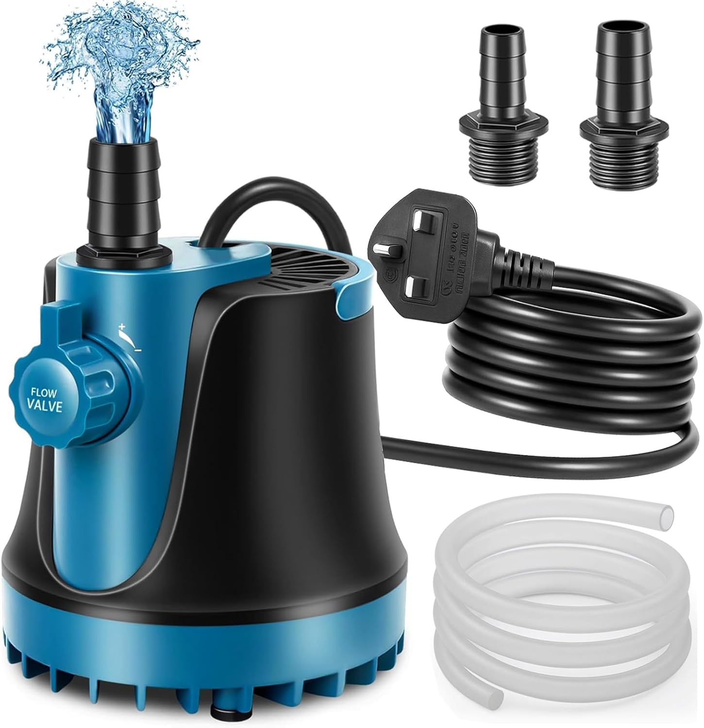 Yaskyly Submersible Water Pump 25W Fountain Pump 400GPH 1500L/H Aquarium Fish Tank Pond Pump with 1.8M High Lift, 1.4M Power Cord, 1M Tubing, 2 Nozzles, 48 Hours Anti Dry Burning, Underwater Use