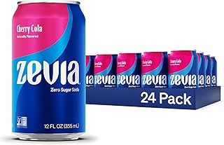 Zevia Zero Sugar, Cherry Cola Soda, 12 Fl Oz Cans (Pack of 24)