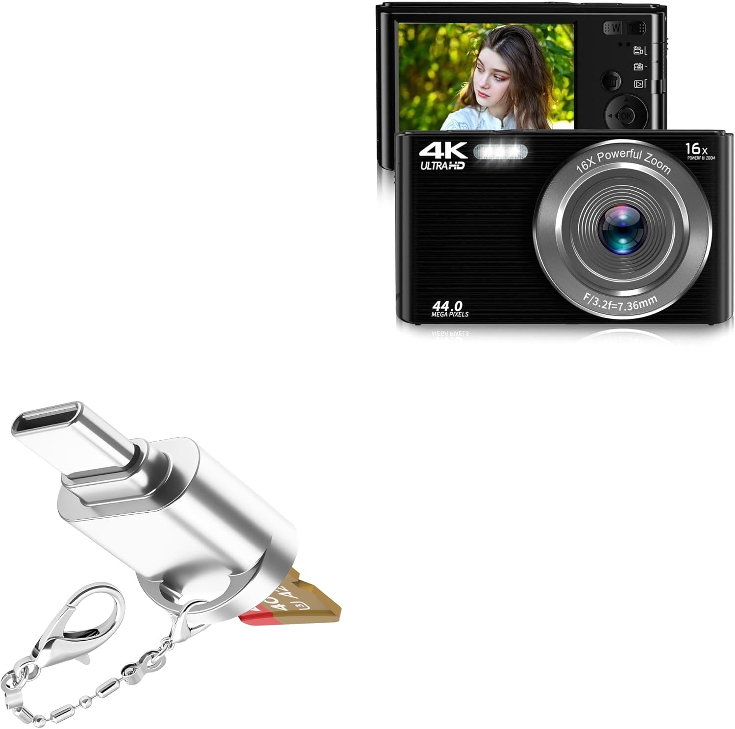 BoxWave Adapter Compatible with Saneen Digital Camera 4K 44 MP - Micro SD Card miniReader, USB Type-C OTG Reader USB3.0 Adapter Keychain - Metallic Silver