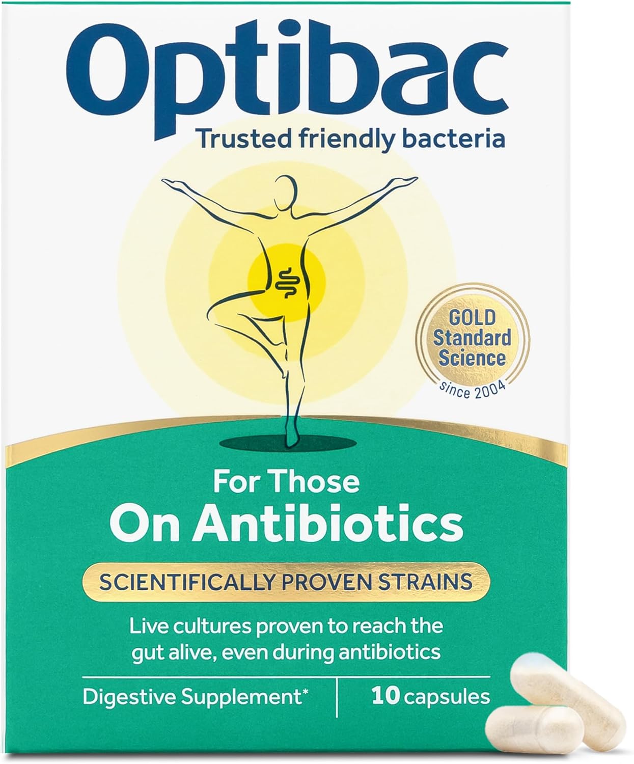Optibac Probiotics for Those on Antibiotics - Vegan Digestive Probiotic Supplement with 4.5 Billion Bacterial Cultures - Researched Alongside Antibiotics - 10 Capsules