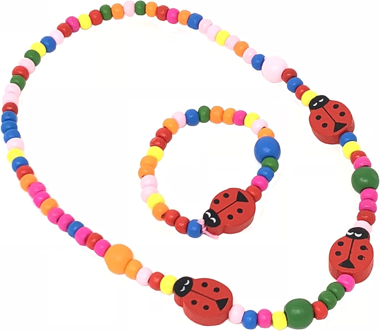 Children's Ladybird Beaded Necklace and Bracelet Set - Girls Party Bag Fillers
