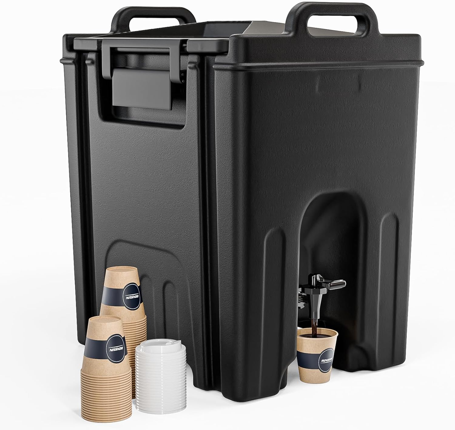 Bonnlo 12 Gallons Insulated Beverage Dispenser, Food-grade LLDPE Cold and Hot Drink Dispenser with Faucet, Handles, Beverage Server Keep Coffee Warm, Drink Container Cooler for Catering Party, Black