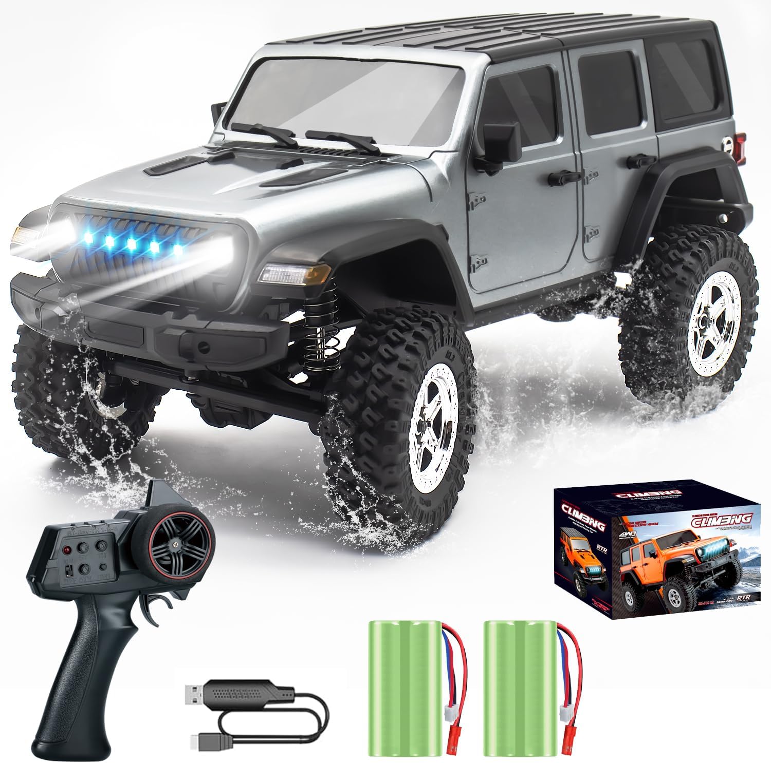 Mostop RC Crawler 1/18 Scale 4WD Off Road RC Truck Rock Climbing Vehicle with Light,Waterproof Remote Control Truck with 2 Batteries,Throttle & Speed Control Jeep RC Truck 4x4 All Terrain Rock Crawler
