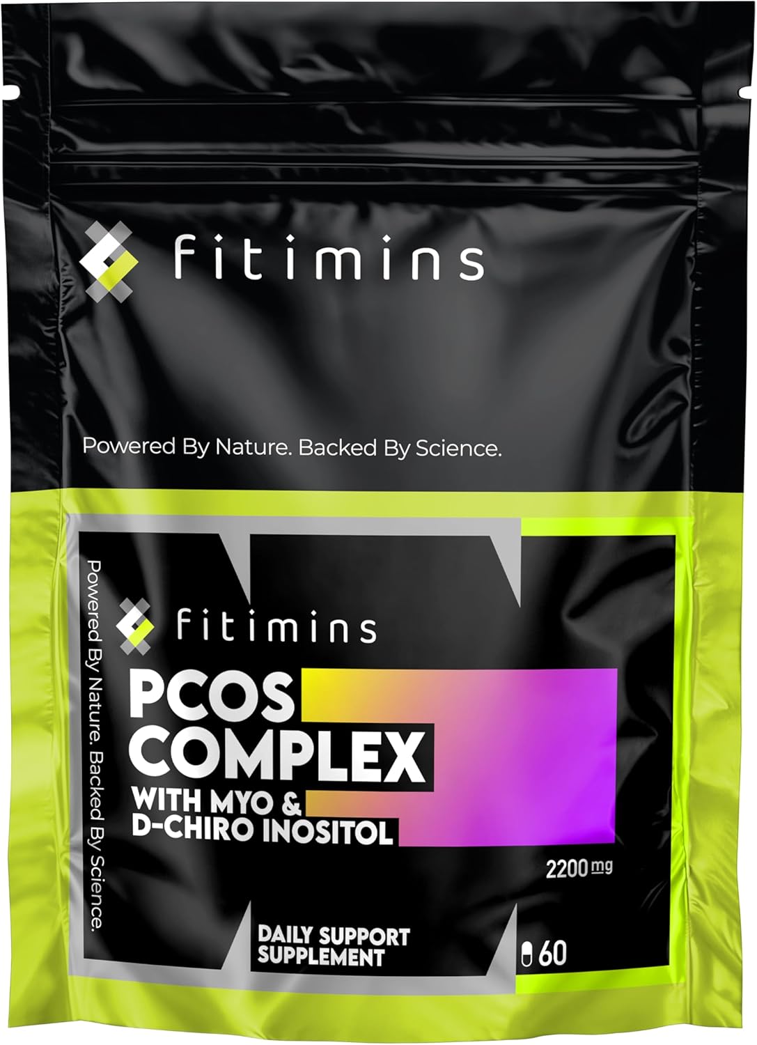 PCOS Complex 2200mg | All-in-One PCOS Supplement with Myo-Inositol, D-Chiro Inositol, Folic Acid | Hormonal Balance, Antioxidant, Fertility Supplement | 60 Vegan Capsules, 15 Day Supply | Fitimins