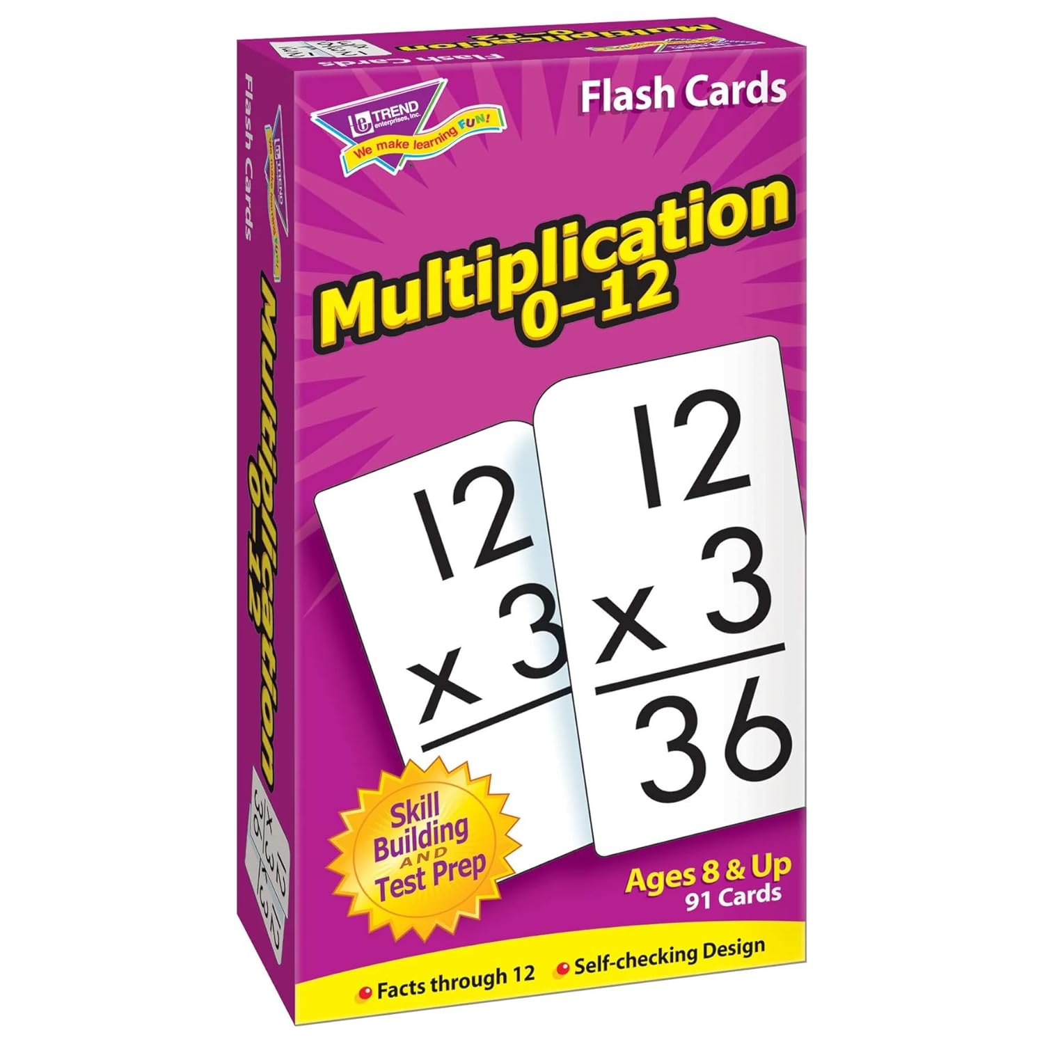 TREND ENTERPRISES: Multiplication 0-12 Skill Drill Flash Cards, Exciting Way for Everyone to Learn, Facts Through 12, Self-Checking, Great for Skill Building and Test Prep, 91 Cards Included, Ages 8+