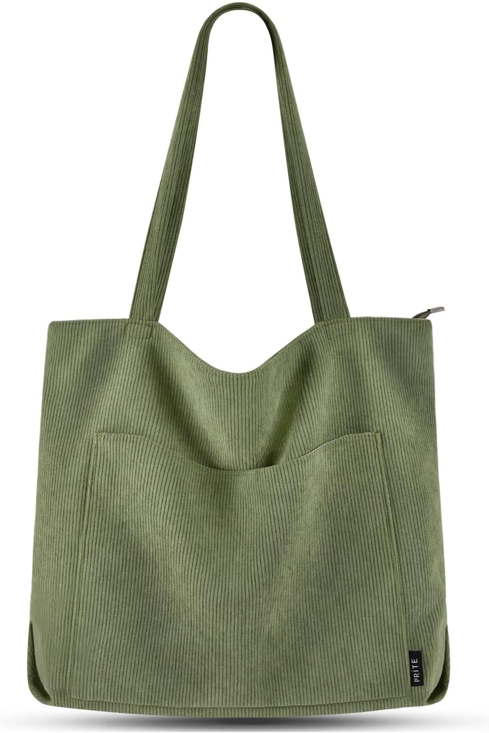 Prite Corduroy Tote Bag for Women Large Shoulder Bag with Zipper and Pockets for College School Work Travel Shopping-Green