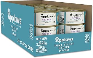 Applaws Natural Wet Kitten Food in Broth, Limited Ingredient Canned Wet Kitten Food, No Additives, Made with Natural Ingredients, Tuna Fillet in Broth (24 x 2.47oz Cans)
