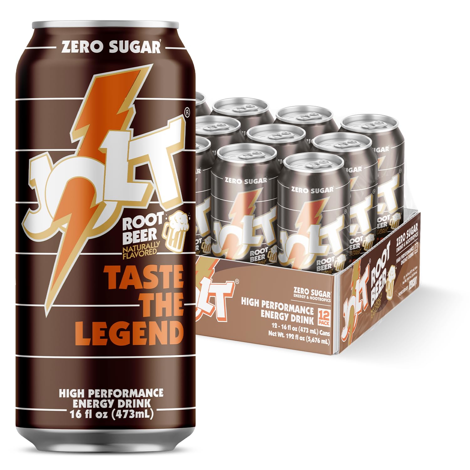 JOLT Root Beer Energy Drink - 200mg Caffeine Drink with L-Carnitine & Taurine - High Performance Energy Drinks with Nootropics - Root Beer (12 Count)