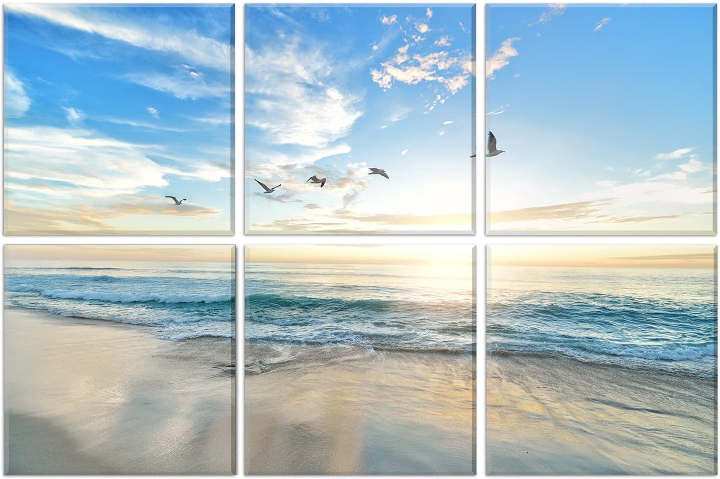 JBER Art Acoustic Panels, 6 Pack Self-Adhesive Large Wall Art Paintings for Wall Decoration, Sound Absorbing Panels for Recording Studio, Living room and Bedroom, 72x48inch(Seabirds) (JB-08)