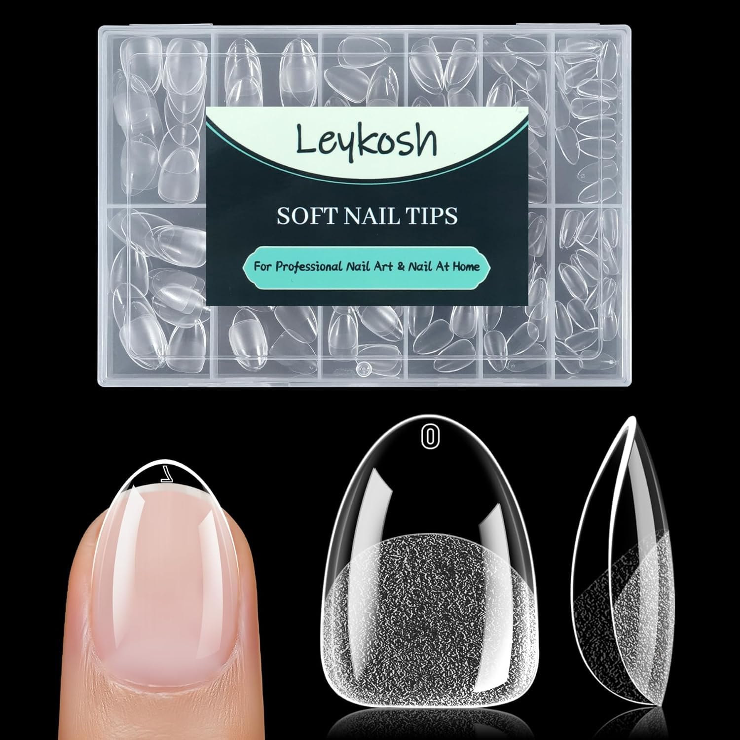 Extra Short Almond Nail Tips - 216pcs Soft Gel Full Cover Fake Nails, 70-Grit Pre-Sanded Matte Clear Press on Nails for Extension, DIY Home Manicure with 12 Sizes