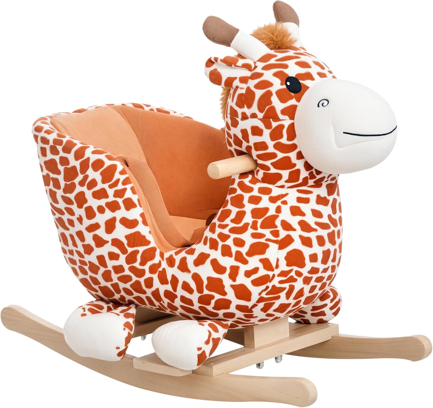 Qaba Kids Plush Ride-On Rocking Horse Toy Giraffe Style with Song for 18-36 Months, Brown