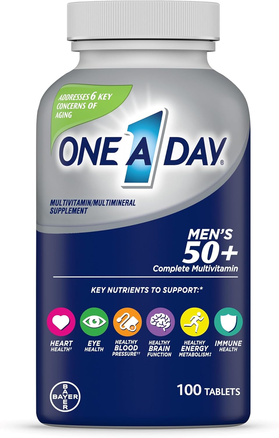 One A Day Men’s 50+ Multivitamins, Supplement with A, C, D, E and Zinc for Immune Health*, Calcium & More, 100 Tablets