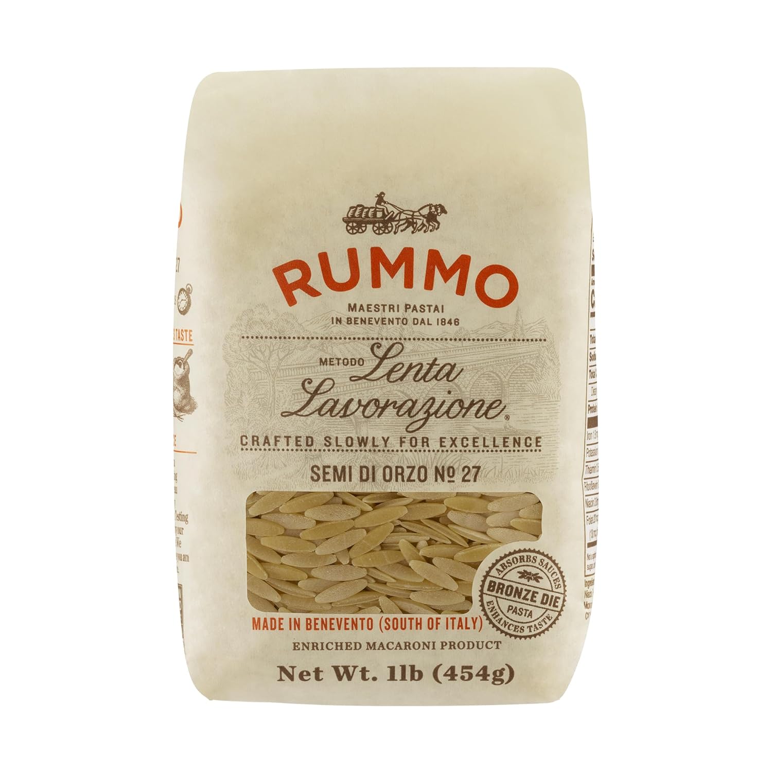 Rummo Semi Di Orzo Pasta N.27 - Orzo Pasta Noodles, Dry Pasta, Durum Wheat Orzo, Small Pasta, Imported from Italy - 16 Ounce (Pack of 1)