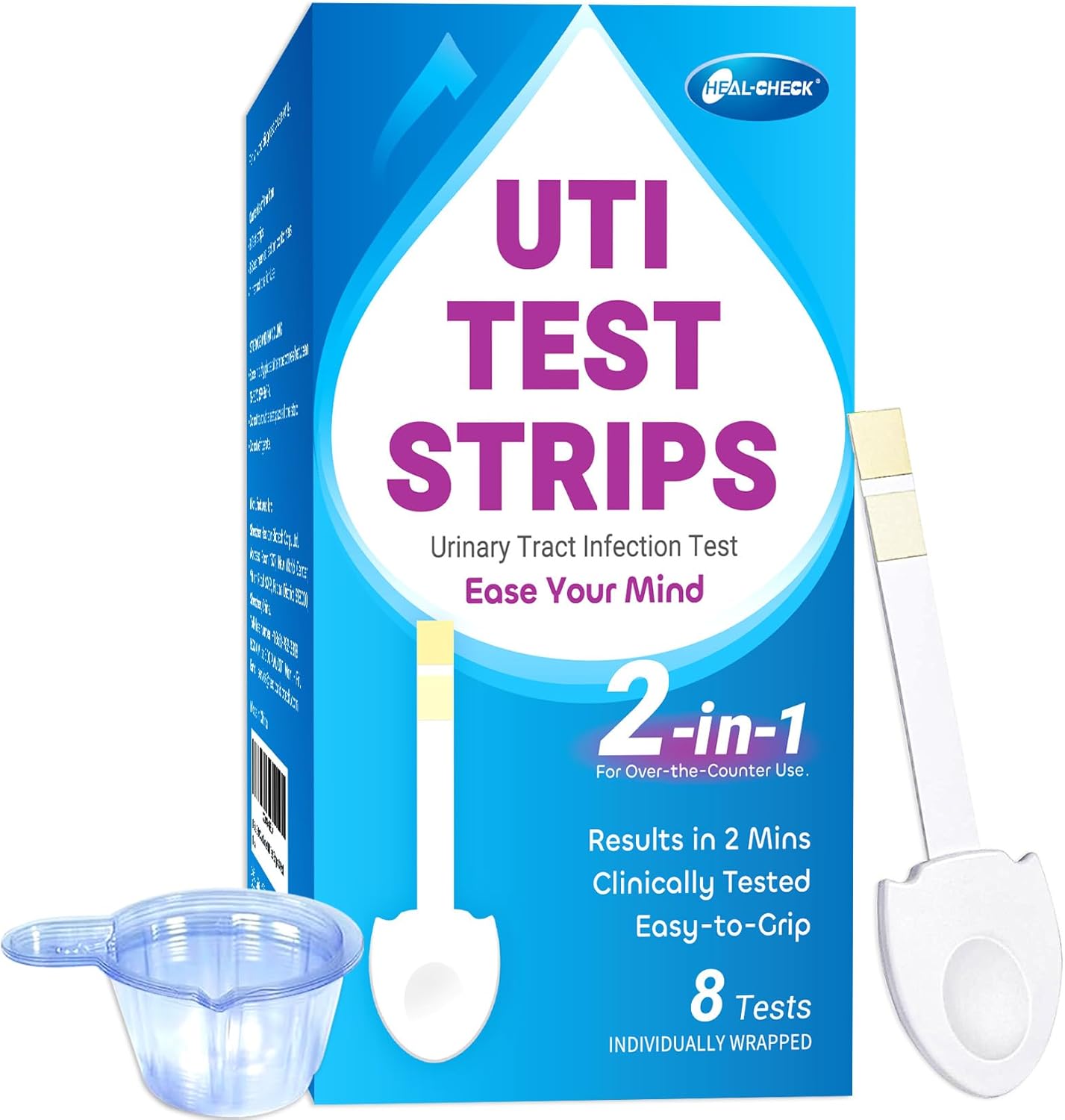 8 Pack UTI Test Strips, Urinary Tract Infection Test Kit for Women Men, Accurate Result in 2 Minutes, Monitor Bladder Health at Home, Clinically Tested, Easy to Grip, Individually Wrapped,