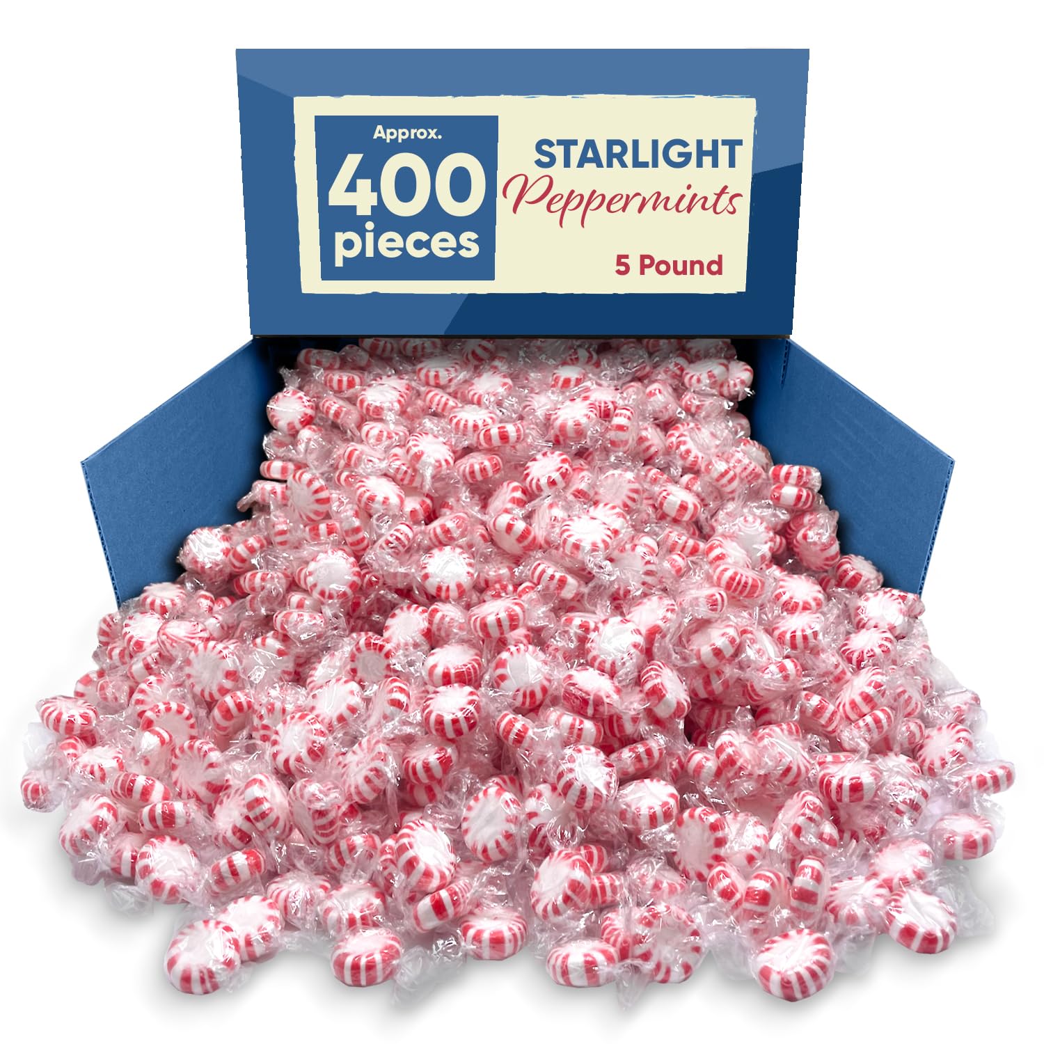 Starlight Peppermints Mints 5 Lb -Approx 400 Peppermint Candy Individually Wrapped - Thanksgiving Christmas Candy Mints