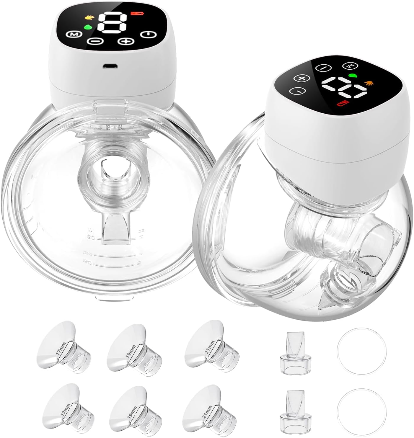 Hands Free Breast Pump, Wearable Breastfeeding Pump 3 Modes & 9 Levels, Low Noise Electric Portable Breast Pumps with LED Display, Extended Battery Life, 24mm Flange, 2 Pcs White
